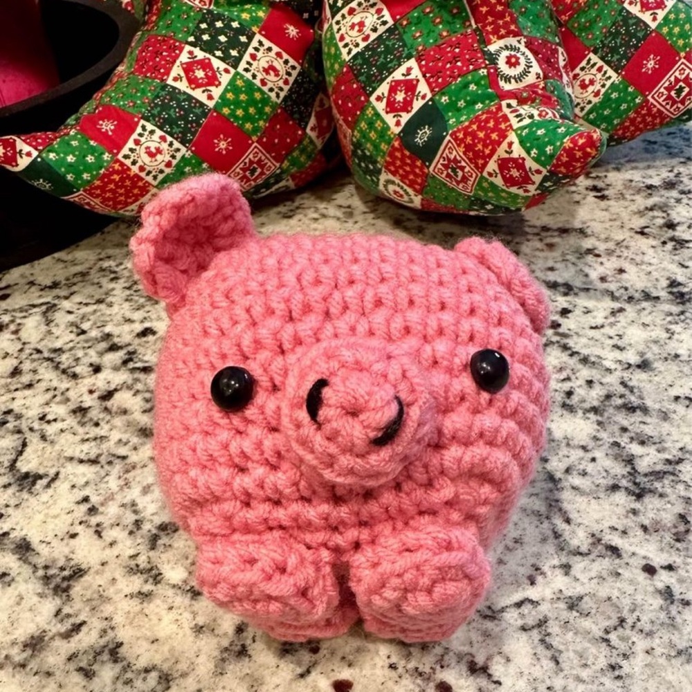 Small Handmade Crochet Pig Stuffed Animal for kids and Adults